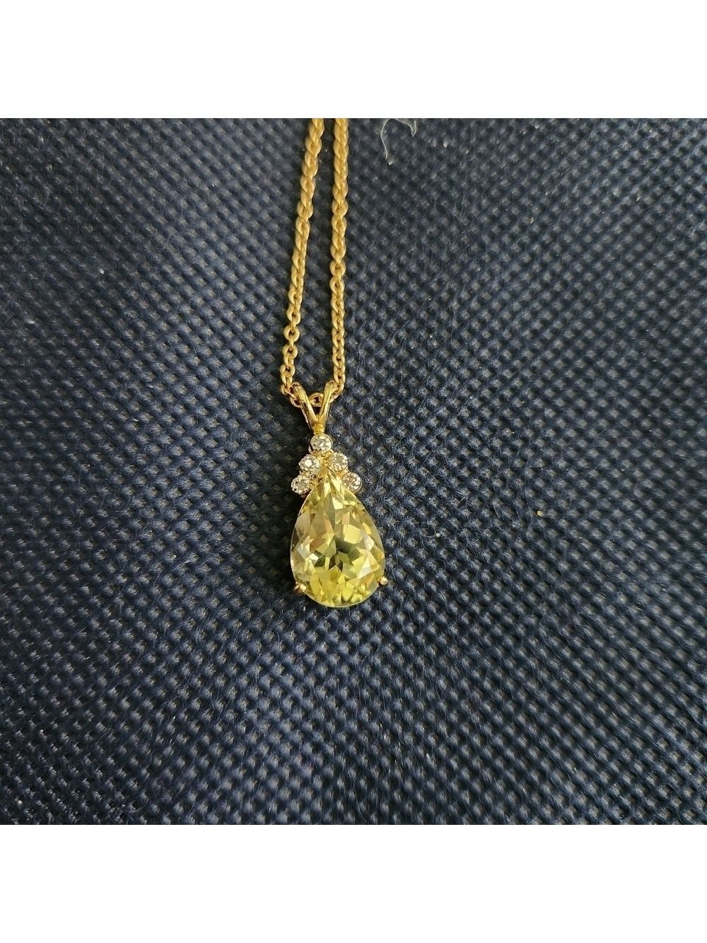 18k Gold Plate Genuine Pear-Shape Green Amethyst /Diamond Pendant Necklace